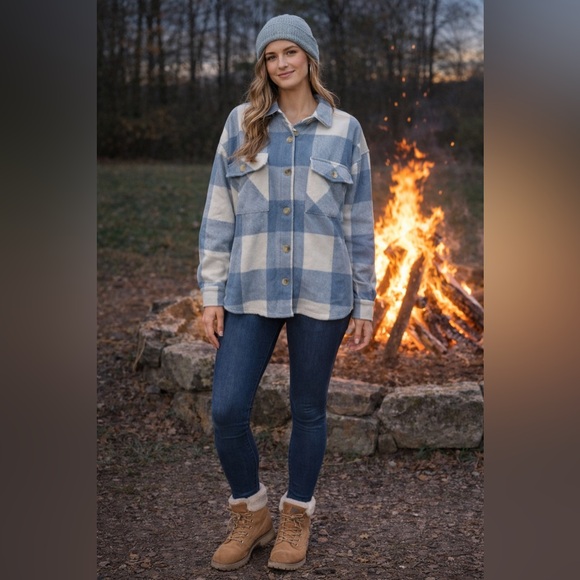 Ott Tops - OTT NWT Blue and Cream Plaid Shacket- S/M, M/L